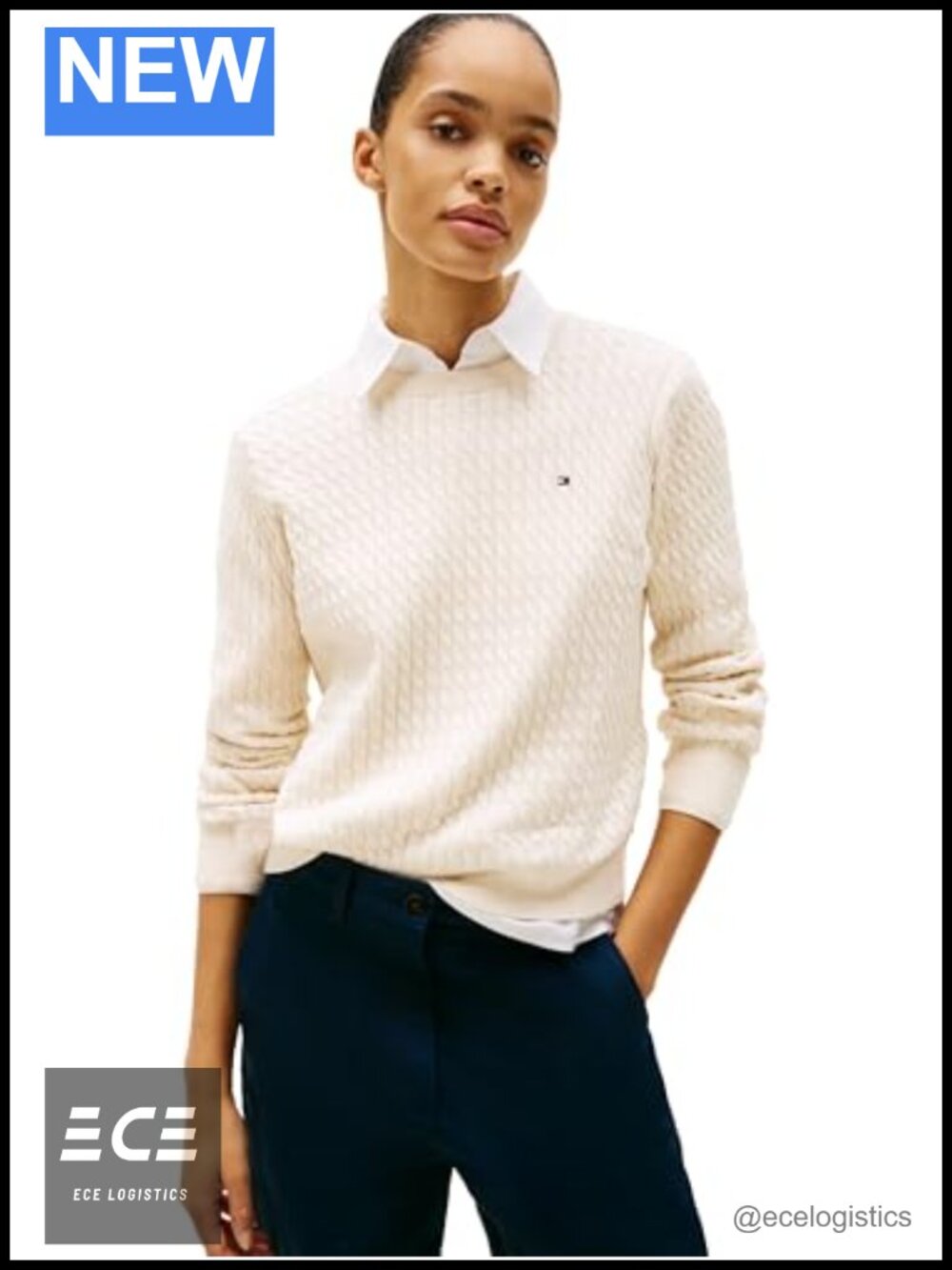 Fine Gauge Cable Knit Crew Neck Sweater Lightweight Pullover